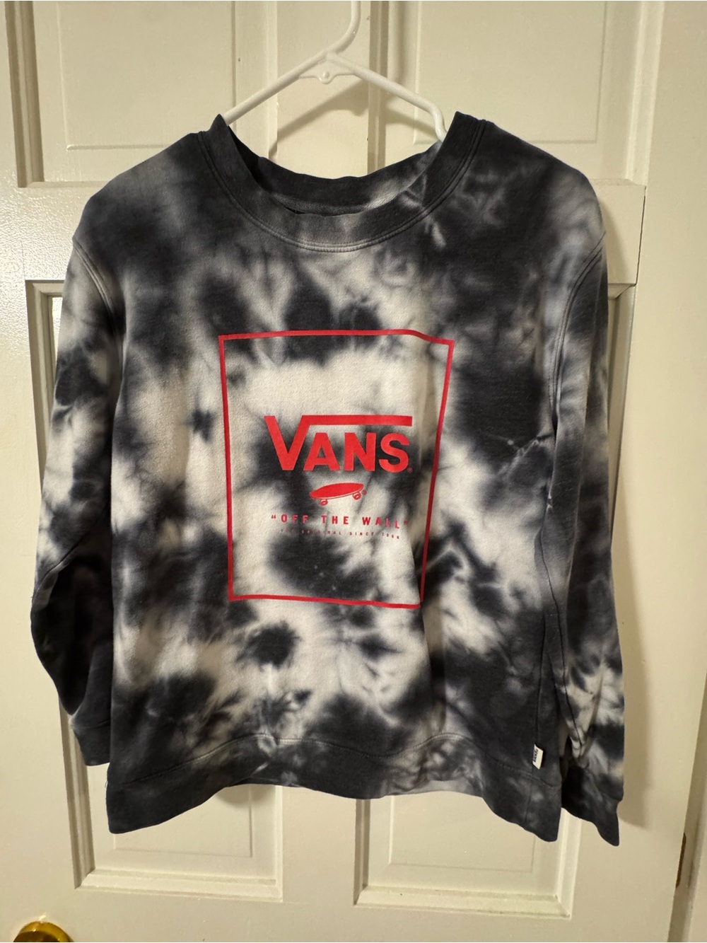 Vans Tie-Dye Crewneck Sweatshirt - Black, White & Red Logo XS
